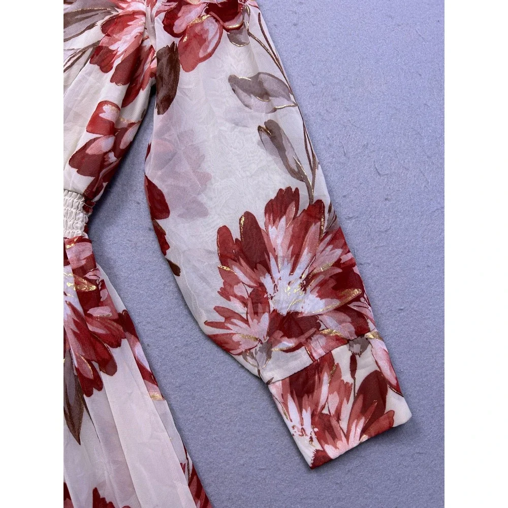 Alexa B Maxi Dress Chiffon Floral Red Gold 4P Womens